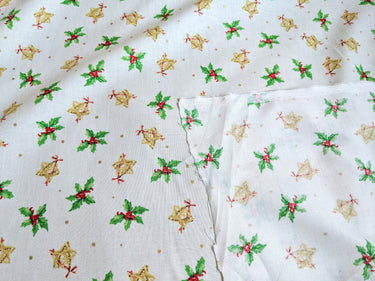 Ivory Christmas Mistletoe Cotton Fabric Christmas Fabric, Festive Fabric, Holiday Fabric